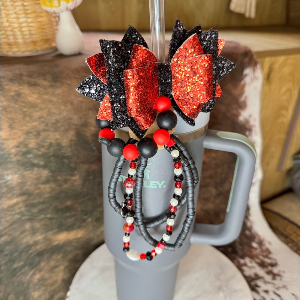 Stanley bow topper bracelet stack handle charm Mickey Mouse Red Black